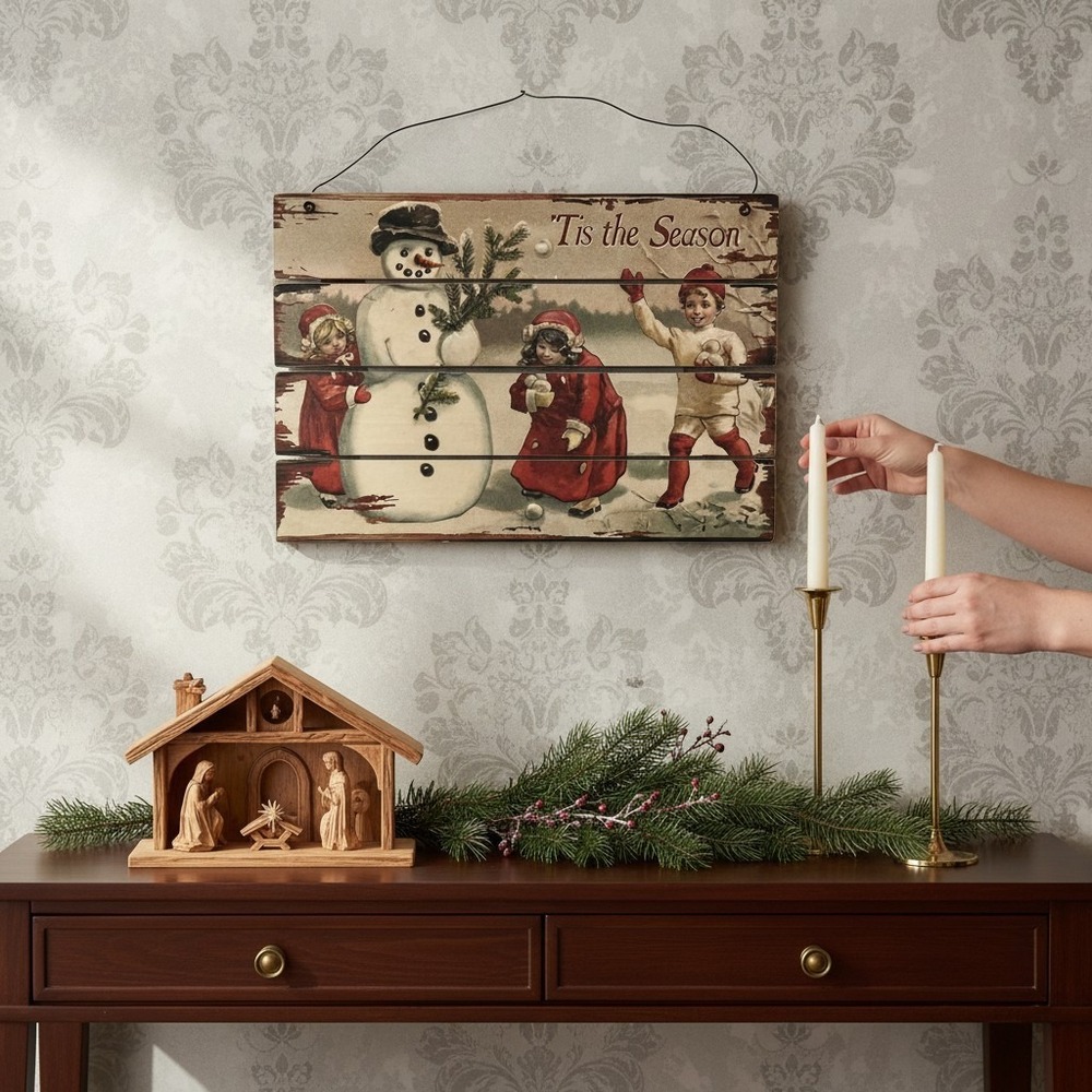 Designs by Kathy Holiday Wood Sign Unisex OS Brown New Tis the Season Snowman